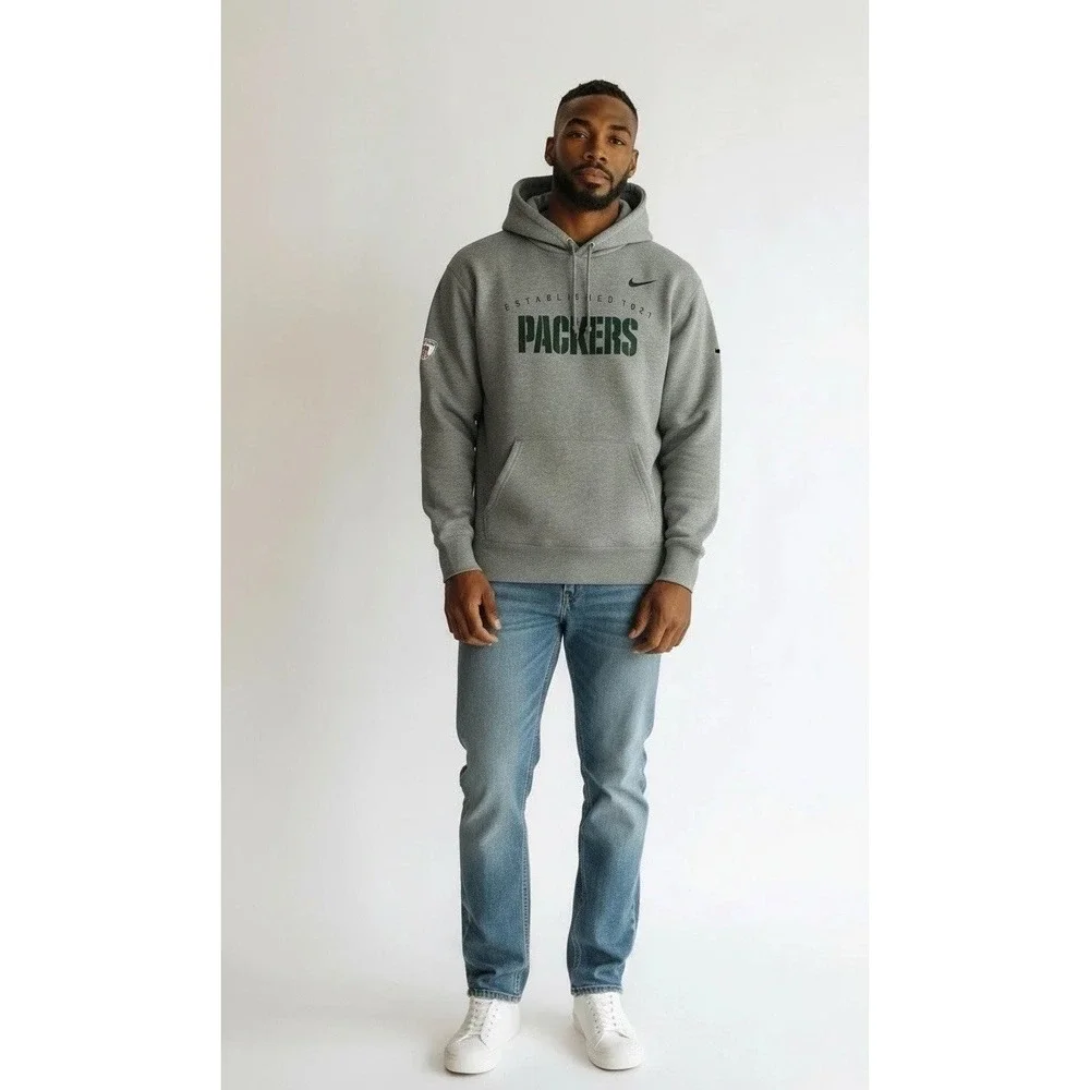 Nike Green Bay Packers Hoodie Sweatshirt‎ Mens Sz L Light Grey NFL Logo Fan Gear
